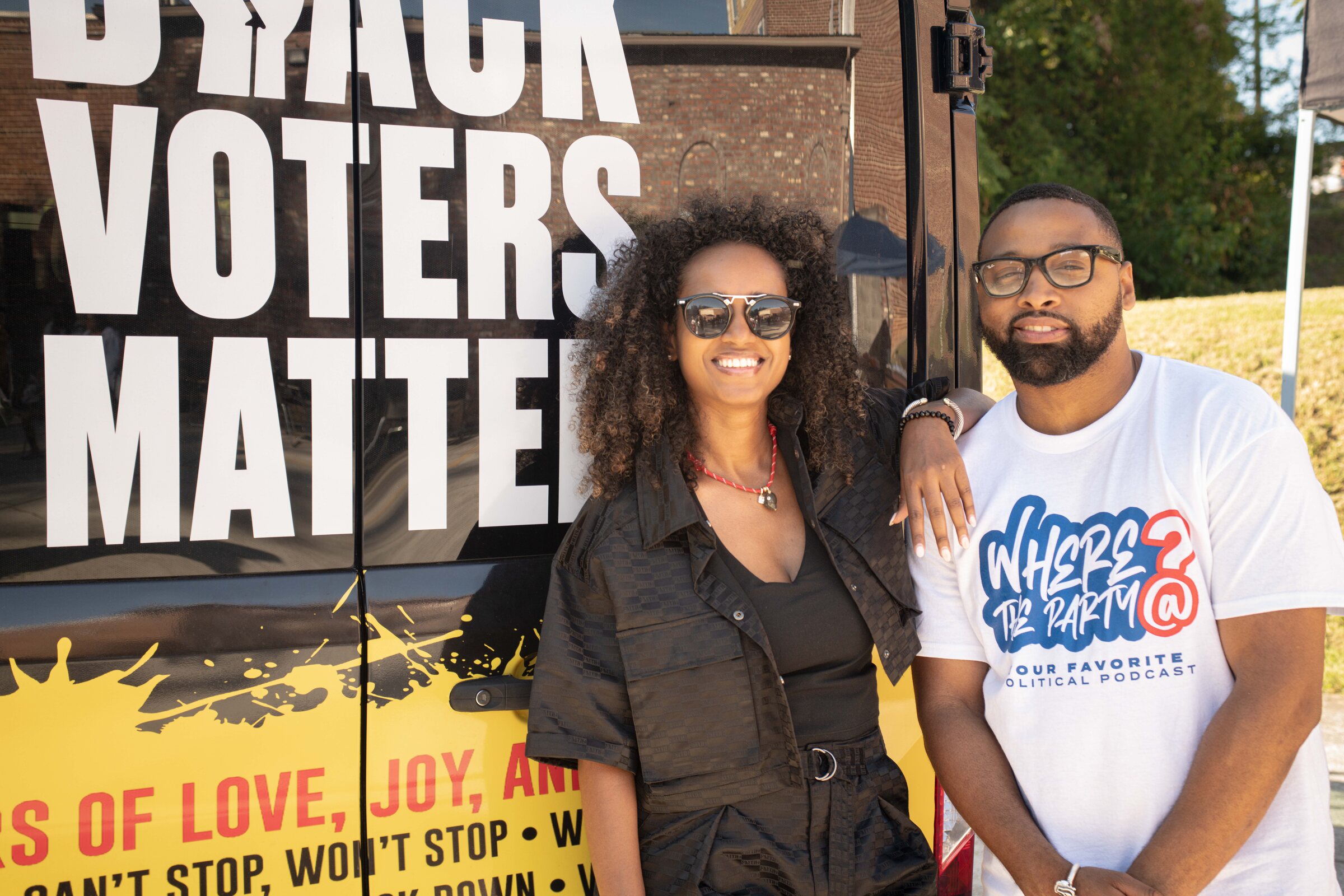 Where The Party At podcast hosts Saba Long and Eldredge E. Washington seated together